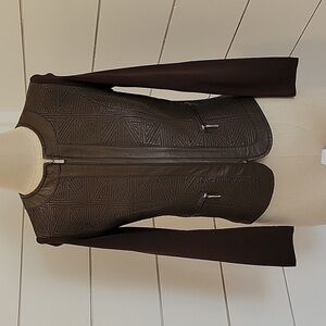 Nygard Collection small petite brown leather front and knit in back & sleeves